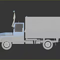 Blue Truck With Gray Cargo Box And Worker In Yellow Vest