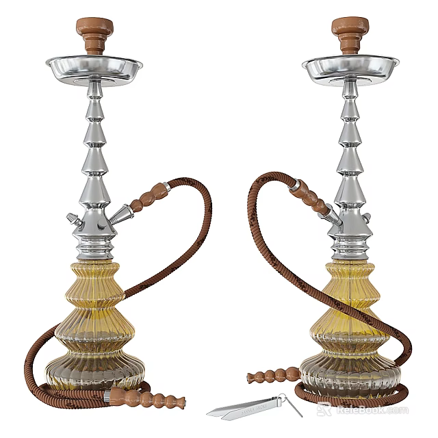 Modern Commercial Hookah Equipment With Metal Glass Base And Leather Hose Design 3d model 