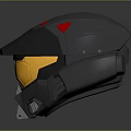 Sci Fi Gray Helmet With Red Accents And Yellow Transparent Visor 3d model