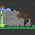 Colorful Building Blocks Scene With Green Baseplate Gray Rocks Blue Stream And Curly Green Plants