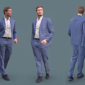 Man In Blue Suit With White Shirt Three Quarter Front Back Views