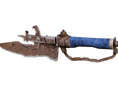 Rusted Vintage Weapon With Blue Wrapped Handle And Axe Shaped Metal Blade Mechanical Design 3d model