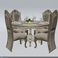 Elegant Classic Dining Set With Ornate Carved Round Table And Gold Accent Upholstered Chairs