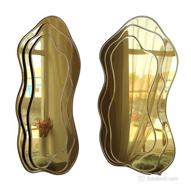 Modern Wavy Golden Frame Mirrors For Home Interior Decorative Wall Design 3d model 