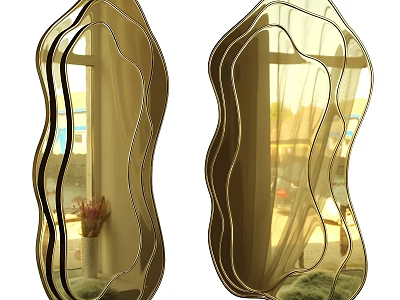 Modern Wavy Golden Frame Mirrors For Home Interior Decorative Wall Design 3d model