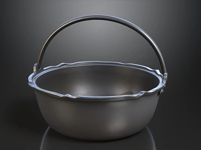 Traditional Hot Pot Restaurant Featuring Metal Pot With Curved Handle And Wavy Edge 3d model