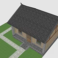 Traditional Chinese Homestay Architecture With Black Tile Roof Yellow Wall And Wooden Accents