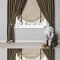 Brown Textured Hanging Curtains with Valance for Window in Modern Interior Room