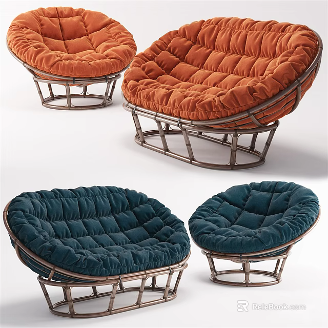 Cozy Padded Bean Bag Chairs With Orange Teal Colors And Modern Metal Frame Design 3d model 