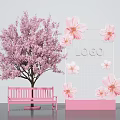 Cherry Blossom Tree Photo Spot With Pink Bench And Decorative Panel Flowers