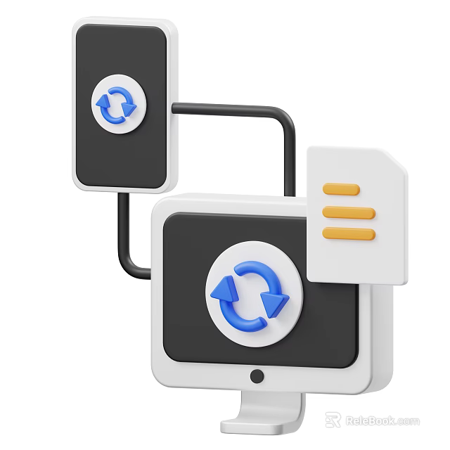 Computer Data Sync Interface Featuring Circular Arrows And Device Connection 3d model 