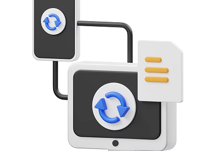Computer Data Sync Interface Featuring Circular Arrows And Device Connection 3d model