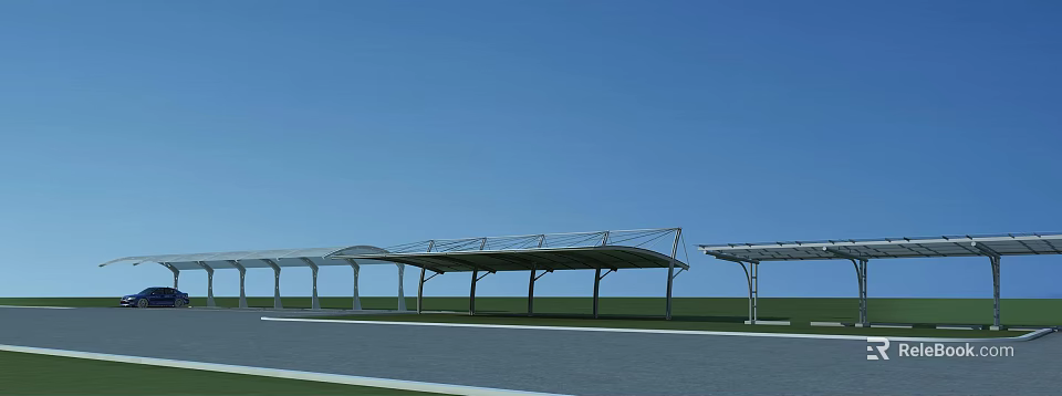 Modern Outdoor Canopy With Curved Metal Frame For Parking Sunshade 3d model 