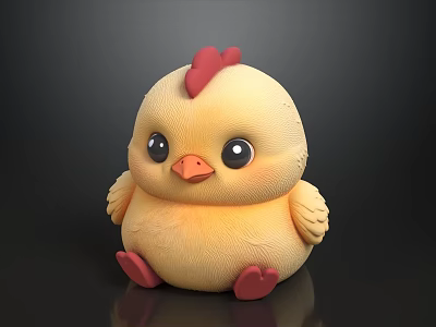 Cute Yellow Chick Doll With Red Comb And Plump Body Design 3d model