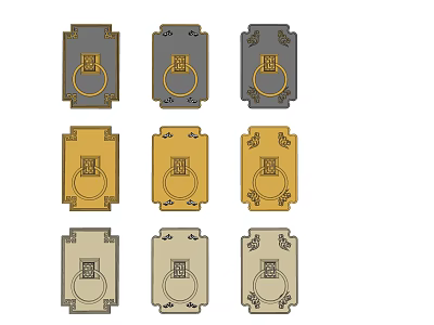 Decorative Square Base Ring Design Handles with Patterns in Gold Gray Beige for Home Furniture 3d model
