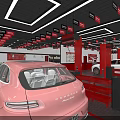 Yangchi Car Care 4S Store Red Facade Featuring Cars Inside And Maintenance Services