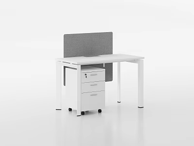 Modern White Office Desk With Gray Partition And Mobile Drawer Cabinet 3d model