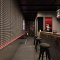 Industrial Style Cafe Interior With Bar Counter High Stools Menu Boards And Beverage Fridge