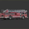 Red Fire Rescue Truck With Extended Ladder And Emergency Equipment