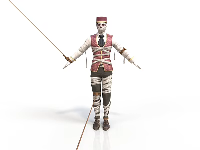 Bandage Style Mummy Mummy Bandage Man Rope Props Performance Costume Circus Character Retro Uniform Red Vest Brown Pants 3d model