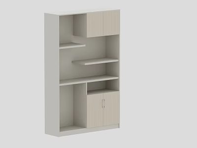 Modern Light Colored File Cabinet With Open Shelves And Closed Storage Doors 3d model
