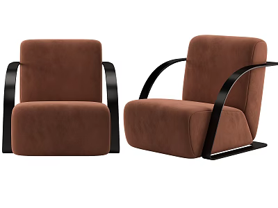 Brown Single Seater Sofa With Black Curved Armrests And Modern Velvet Design 3d model