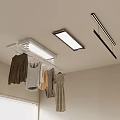 Ceiling Mounted Clothes Rack with Hanging Clothes and Ceiling Lights in Room Interior