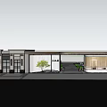 Modern Outdoor Entrance Gate Design With Night Lighting Surrounding Trees Paved Plaza And Parked Car