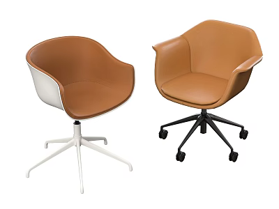 Modern Brown Leather Office Chairs With White Fixed Base And Black Wheeled Base 3d model