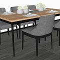 Modern Minimalist Dining Table Set With Gray Chairs And Wooden Tabletop 3d model