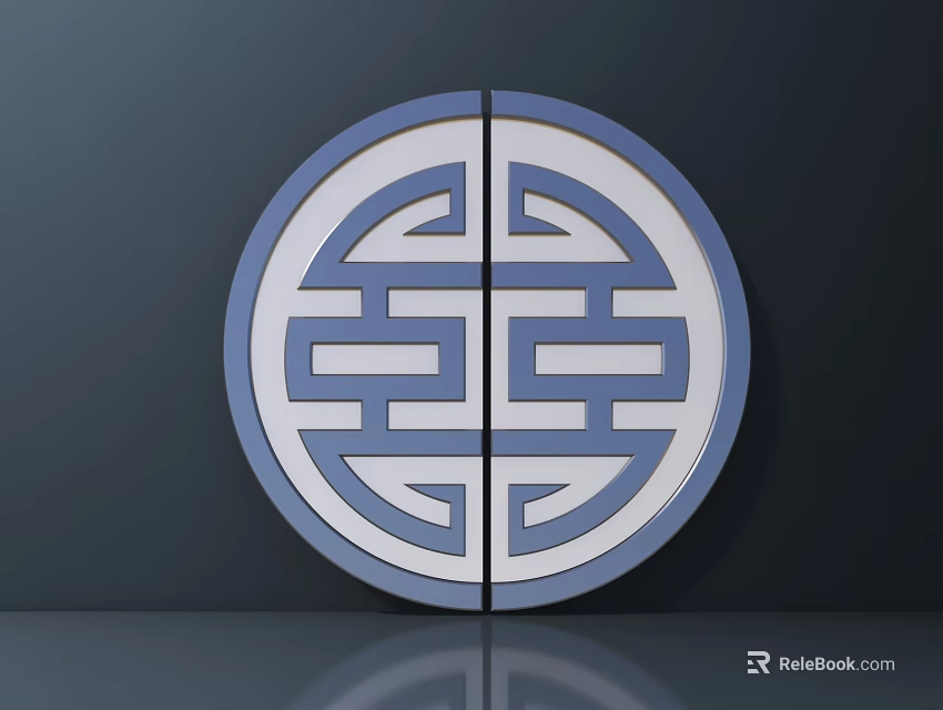 Circular Decorative Handle With Traditional Geometric Pattern In Blue And White Design 3d model 