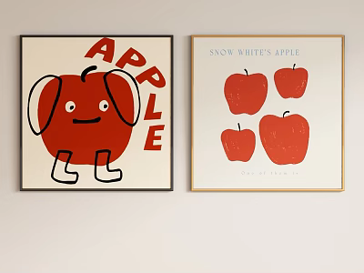 Two Abstract Paintings Featuring Red Apples Cartoon Style And Snow Whites Apple Text 3d model