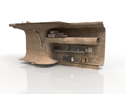 Wooden Scene Structure With Multiple Shelves Pipes Tools And Storage 3d model