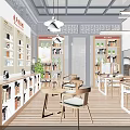 Modern Reading Room Interior With Wooden Bookshelves Tables Chairs And City View Windows