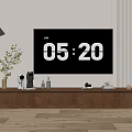 Modern Walnut Wood TV Stand With Flat Screen TV And Decorative Items In Living Room