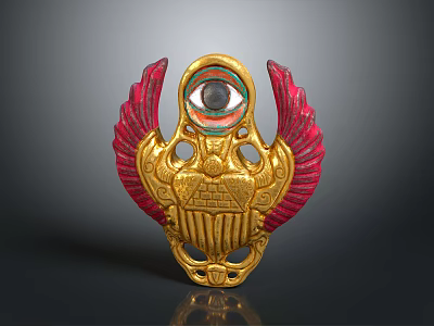 Golden Winged Eye Brooch With Red Feathers For Clothing Decoration Accessory 3d model