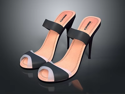 Converse Open Toe High Heel Sandals Featuring Black Strap And Orange Insole Design 3d model
