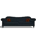 Dark Tufted Two Seater Sofa With Classic Design And Decorative Cushions 3d model