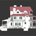 Detailed White Buildings Featuring Pink Roofs Multiple Windows Chimneys And Stairs