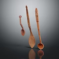 Handcrafted Wooden Kitchen Spoons With Carved Handles Various Shapes And Natural Wood Texture