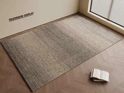 Neutral Toned Woven Square Rug on Herringbone Wooden Floor with Open Book and Light Wall 3d model