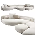 Modern Beige Sectional Sofa with Plush Pillows and Round Ottoman 3d model