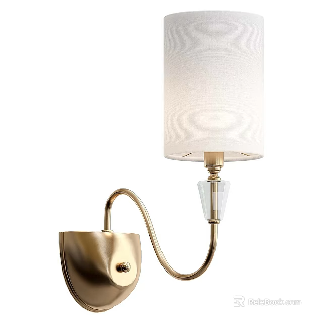 Wall Lamp with Gold Metal Arm and White Fabric Lampshade Modern Elegant Home Lighting Fixture 3d model 