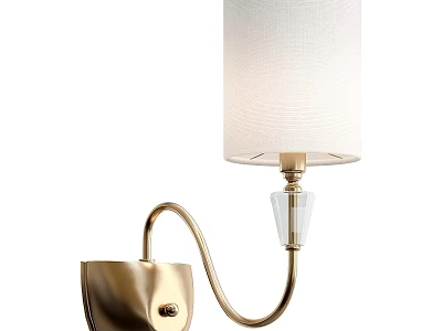 Wall Lamp with Gold Metal Arm and White Fabric Lampshade Modern Elegant Home Lighting Fixture 3d model