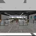 Modern Office Interior Design With Workstations Ergonomic Chairs Large Windows And Lighting 3d model