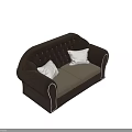 Brown Two Seater Sofa With Tufted Backrest Beige Seats And Light Gray Throw Pillows 3d model