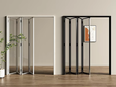 Elegant Modern Home Interior With White And Black Frame Glass Panel Folding Doors 3d model