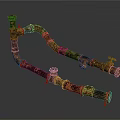 Rusted Industrial Metal Pipes With Curved Sections And Connected Valves Design