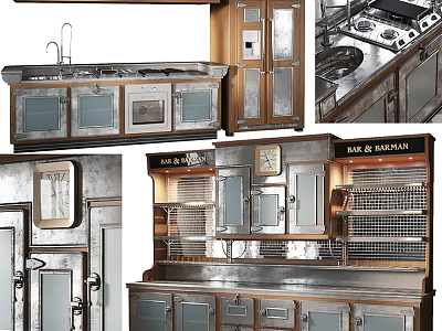 Industrial Style Metal Kitchen Cabinets With Glass Doors Drawers And Storage Design 3d model