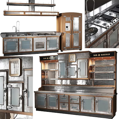 Industrial Style Metal Kitchen Cabinets With Glass Doors Drawers And Storage Design 3d model